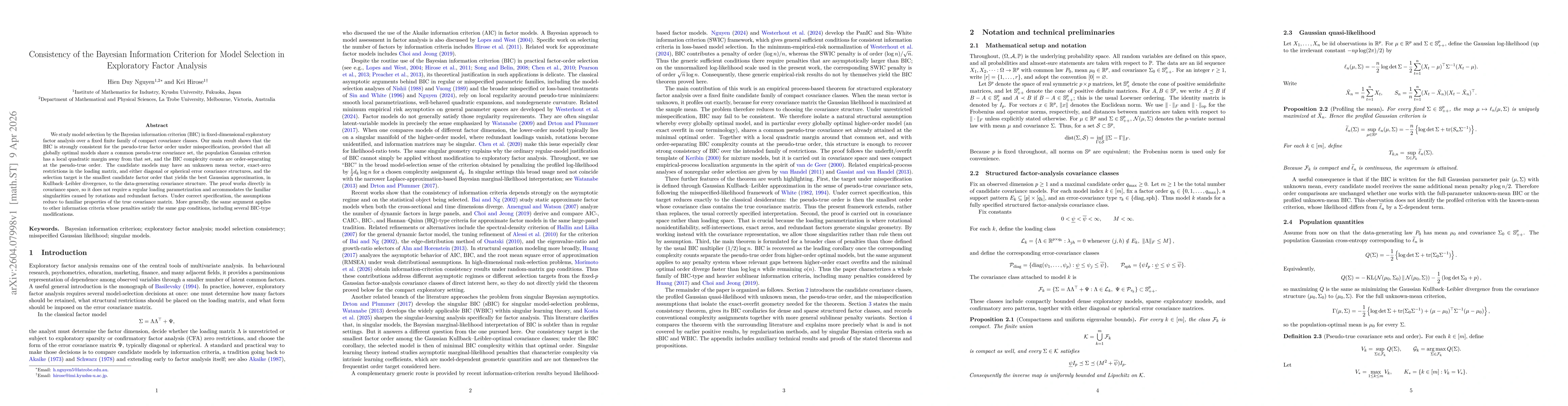 Thumbnail for Consistency of the Bayesian Information Criterion for Model Selection in Exploratory Factor Analysis
