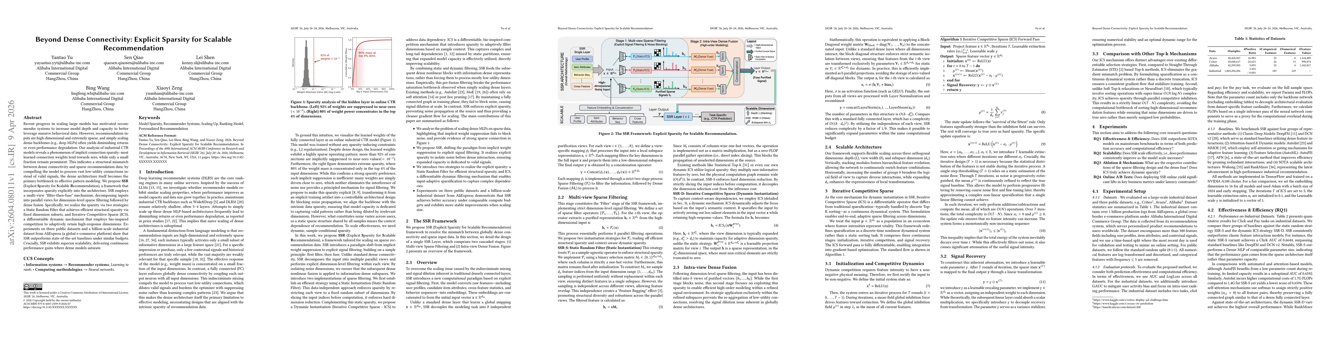 Thumbnail for Beyond Dense Connectivity: Explicit Sparsity for Scalable Recommendation