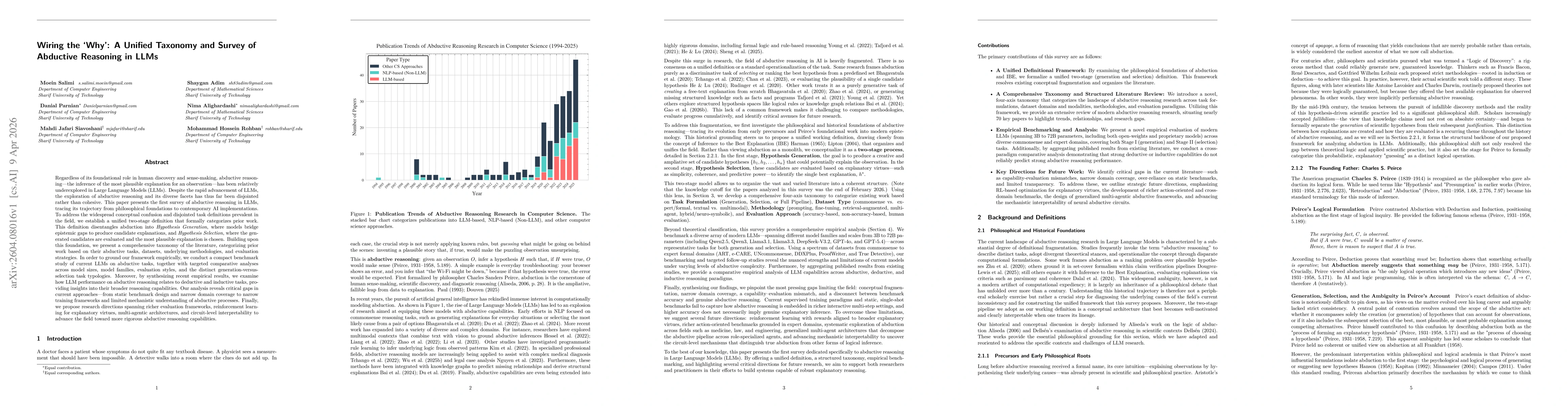 Thumbnail for Wiring the 'Why': A Unified Taxonomy and Survey of Abductive Reasoning in LLMs