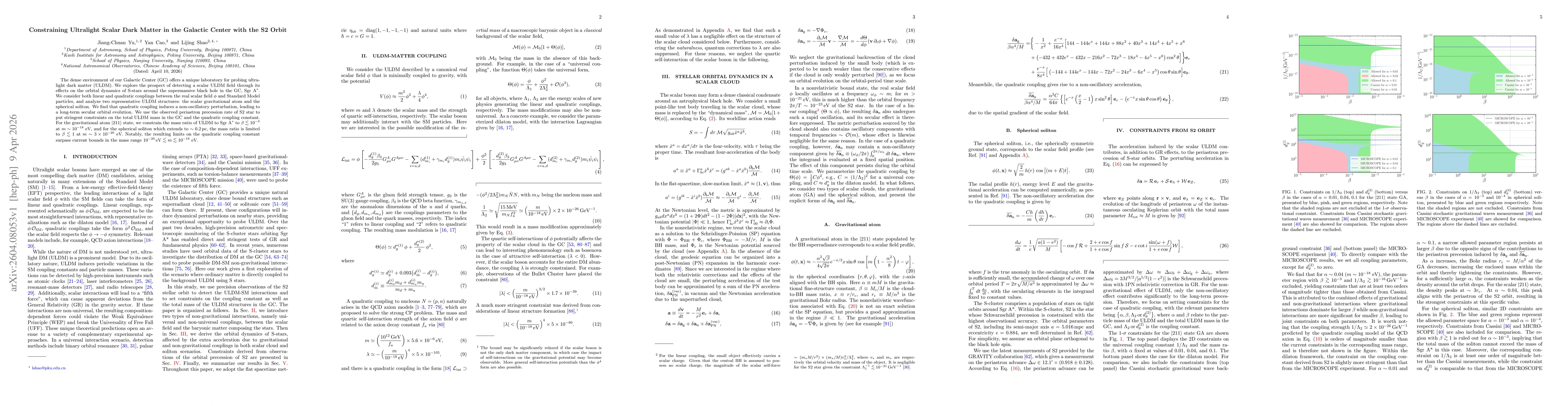 Thumbnail for Constraining Ultralight Scalar Dark Matter in the Galactic Center with the S2 Orbit