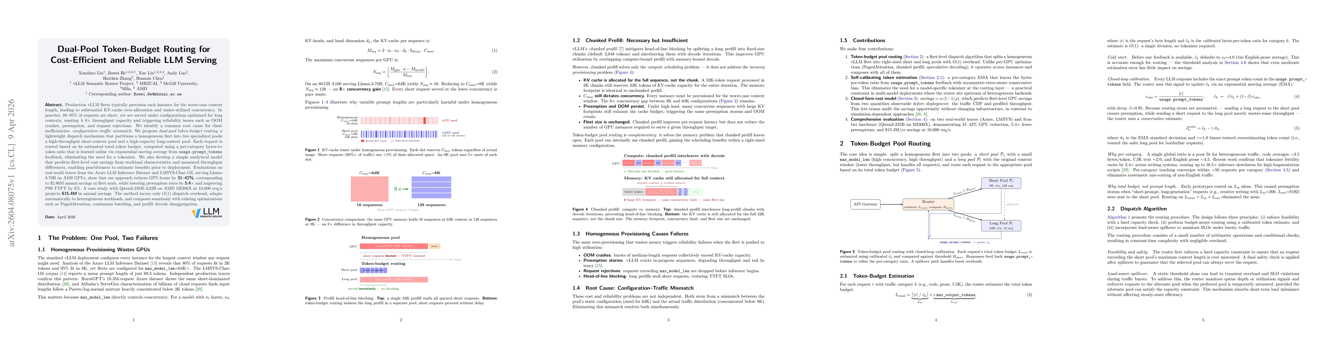 Thumbnail for Dual-Pool Token-Budget Routing for Cost-Efficient and Reliable LLM Serving