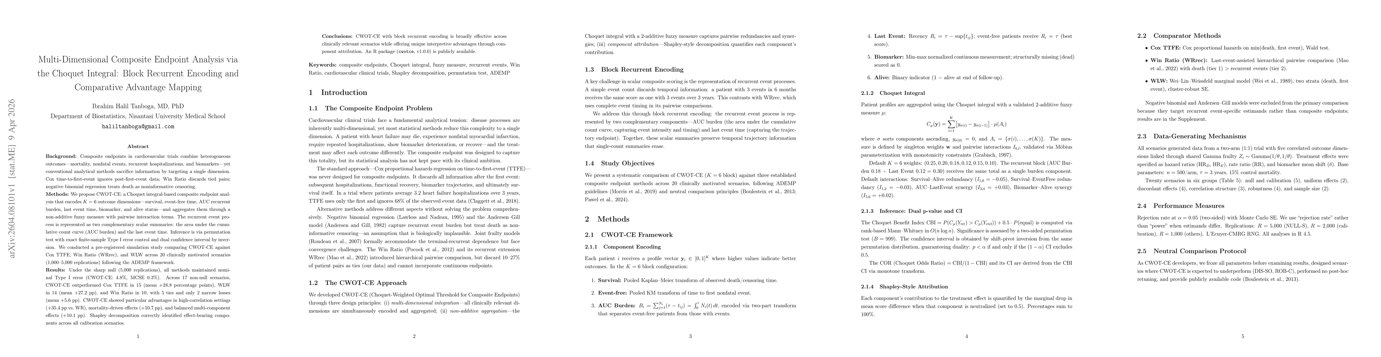 Thumbnail for Multi-Dimensional Composite Endpoint Analysis via the Choquet Integral: Block Recurrent Encoding and Comparative Advantage Mapping