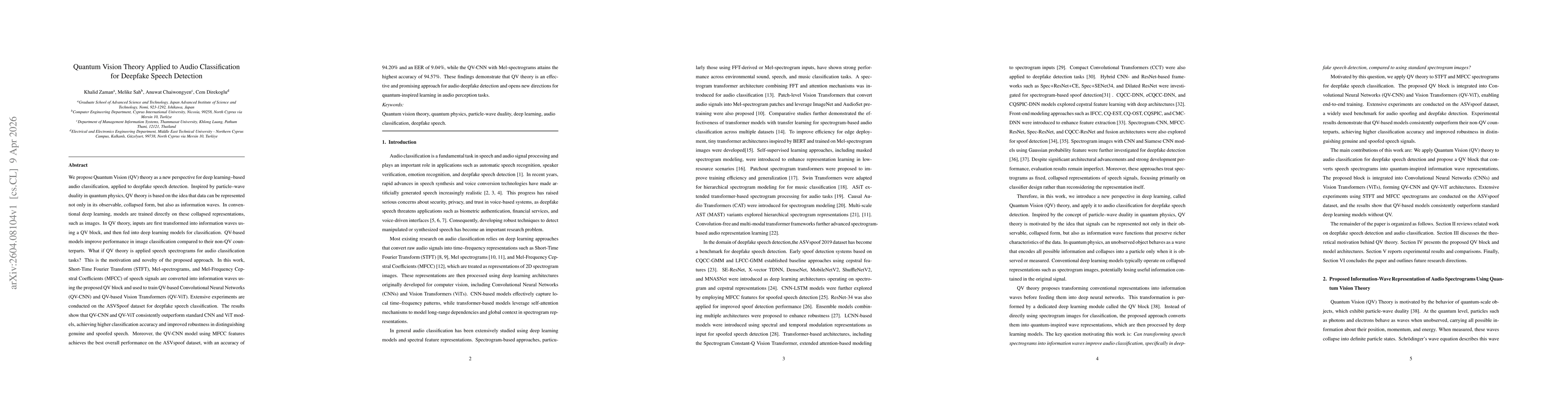 Thumbnail for Quantum Vision Theory Applied to Audio Classification for Deepfake Speech Detection