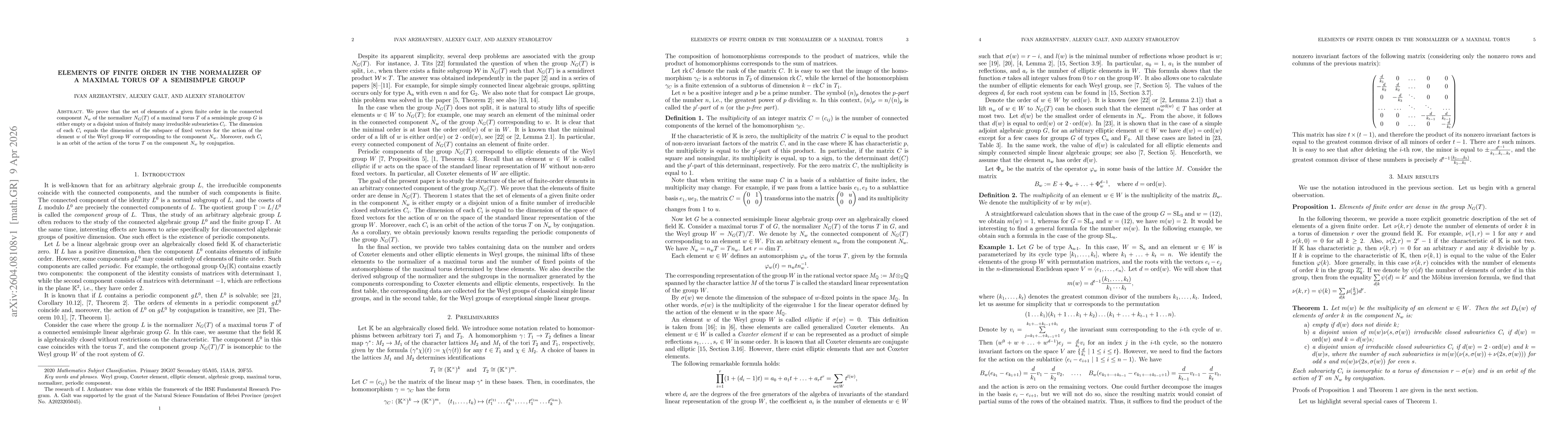 Thumbnail for Elements of finite order in the normalizer of a maximal torus of a semisimple group