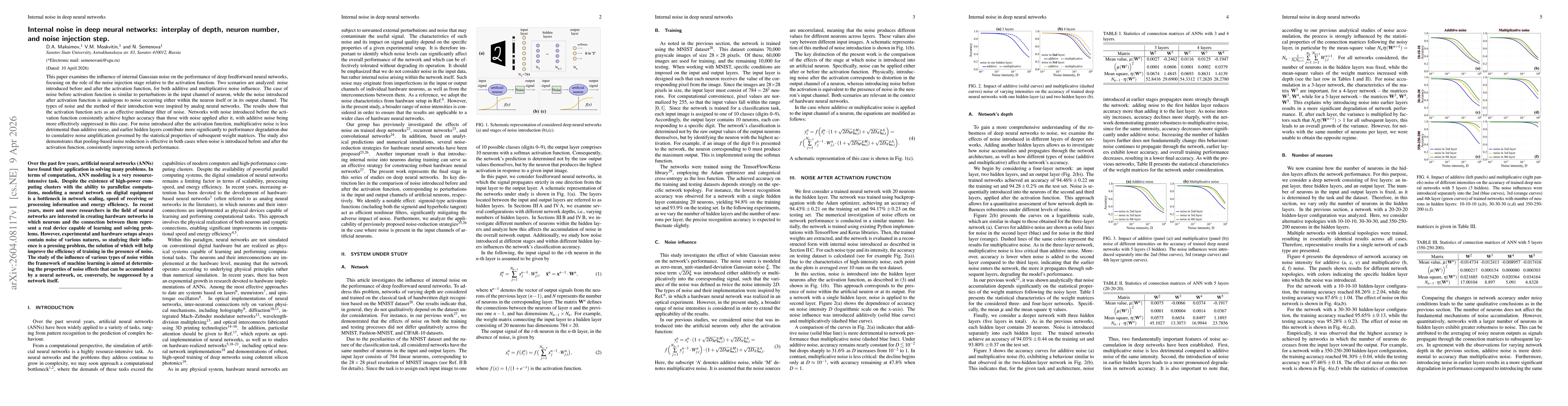 Thumbnail for Internal noise in deep neural networks: interplay of depth, neuron number, and noise injection step