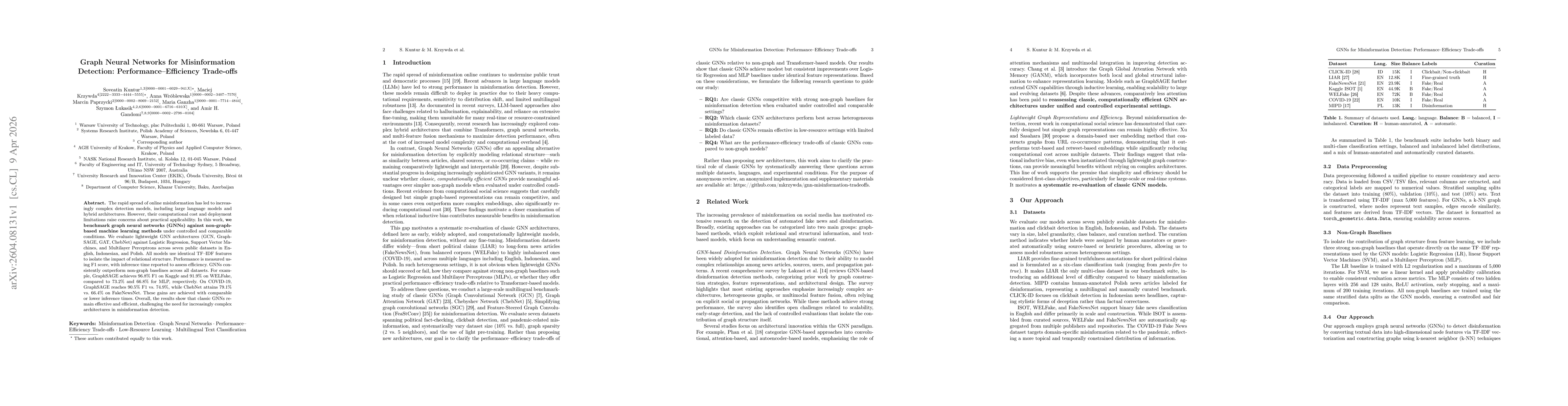 Thumbnail for Graph Neural Networks for Misinformation Detection: Performance-Efficiency Trade-offs