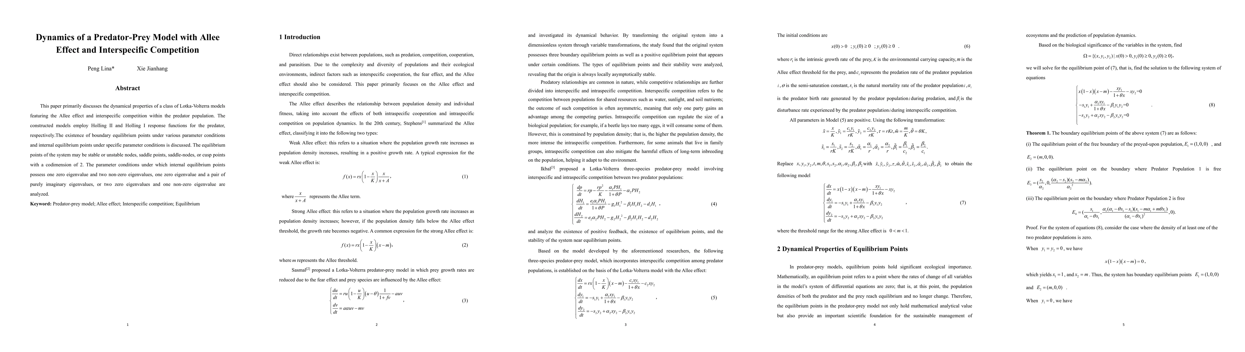 Thumbnail for Dynamics of a Predator-Prey Model with Allee Effect and Interspecific Competition