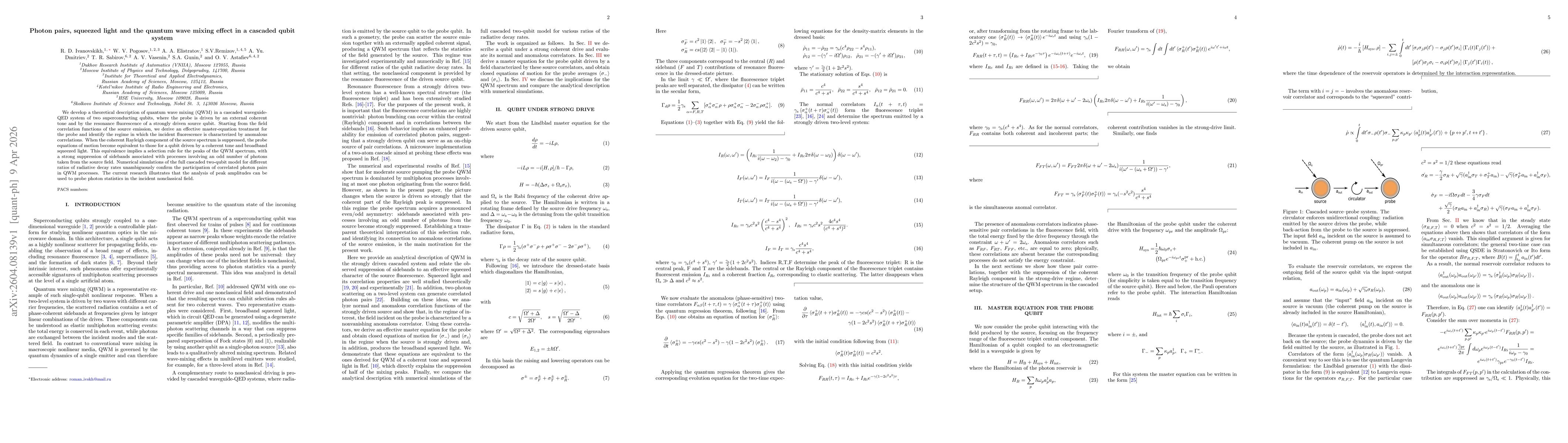 Thumbnail for Photon pairs, squeezed light and the quantum wave mixing effect in a cascaded qubit system