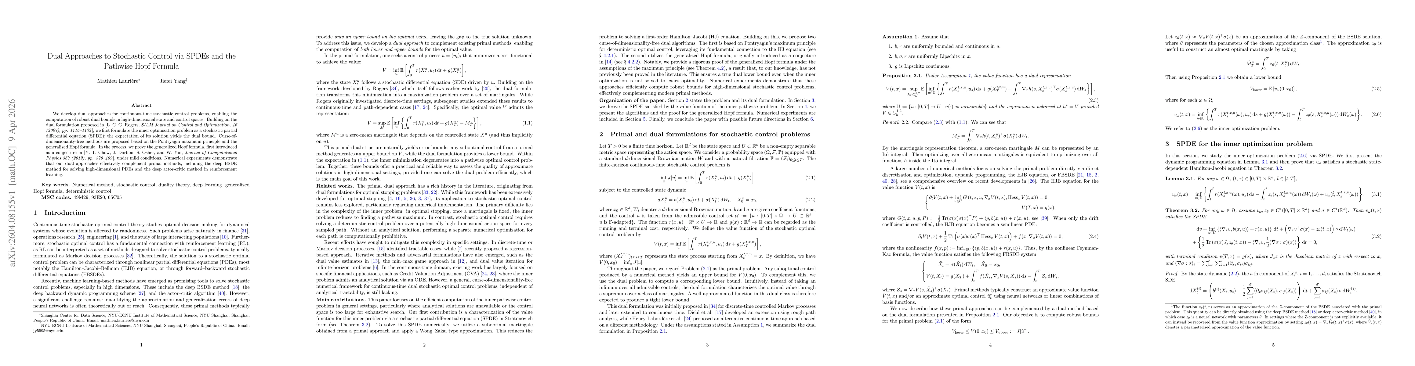 Thumbnail for Dual Approaches to Stochastic Control via SPDEs and the Pathwise Hopf Formula
