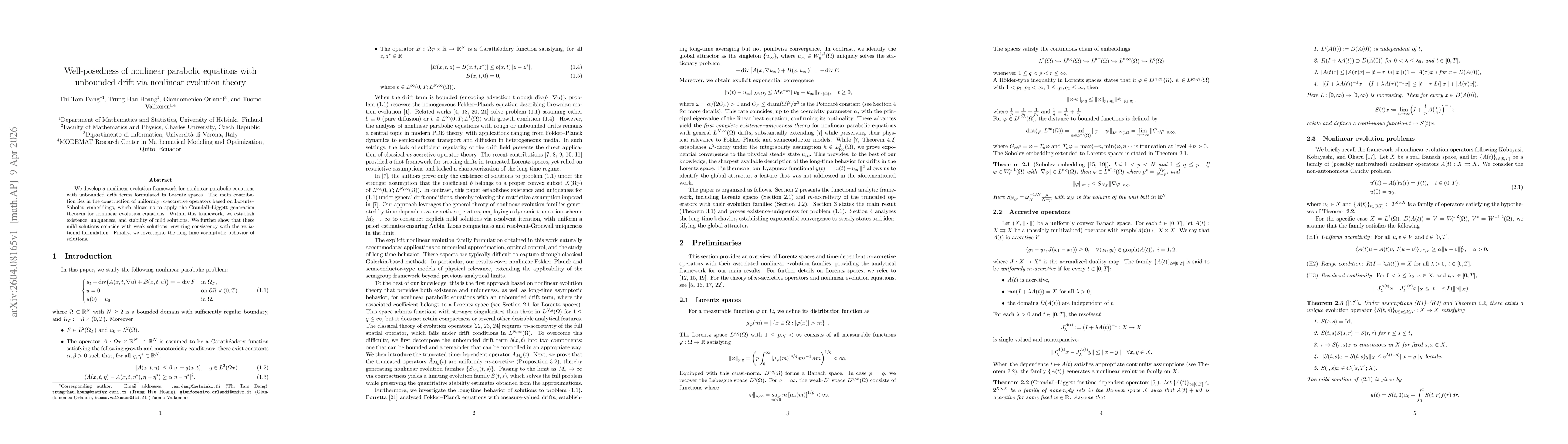 Thumbnail for Well-posedness of nonlinear parabolic equations with unbounded drift via nonlinear evolution theory
