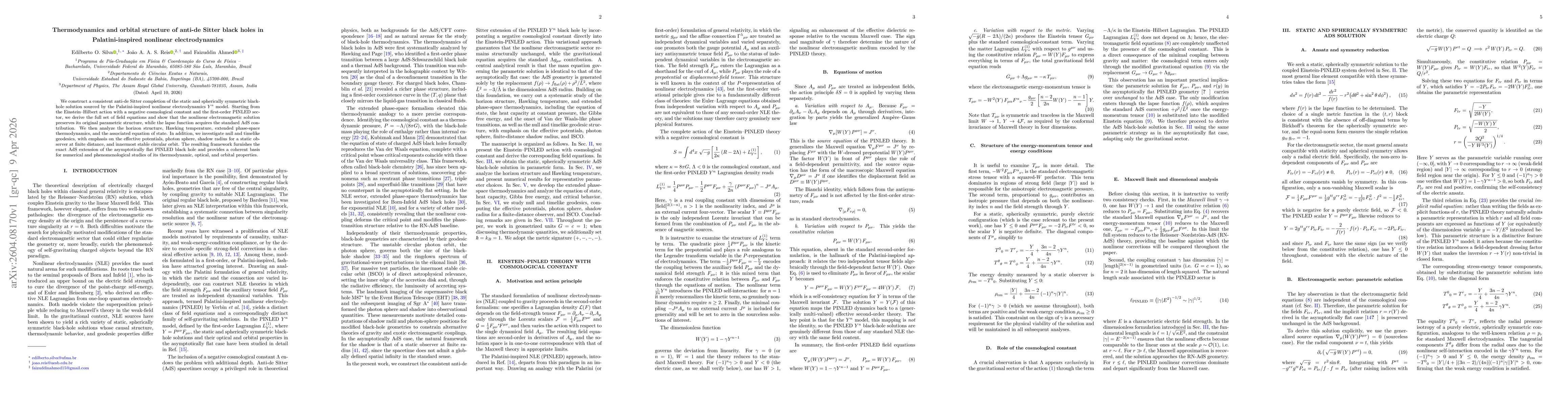 Thumbnail for Thermodynamics and orbital structure of anti-de Sitter black holes in Palatini-inspired nonlinear electrodynamics