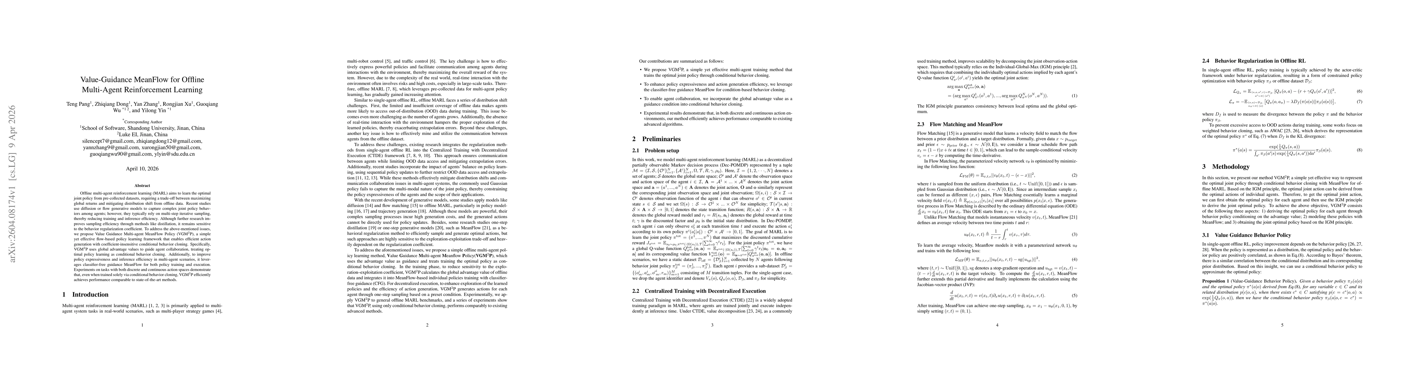Thumbnail for Value-Guidance MeanFlow for Offline Multi-Agent Reinforcement Learning