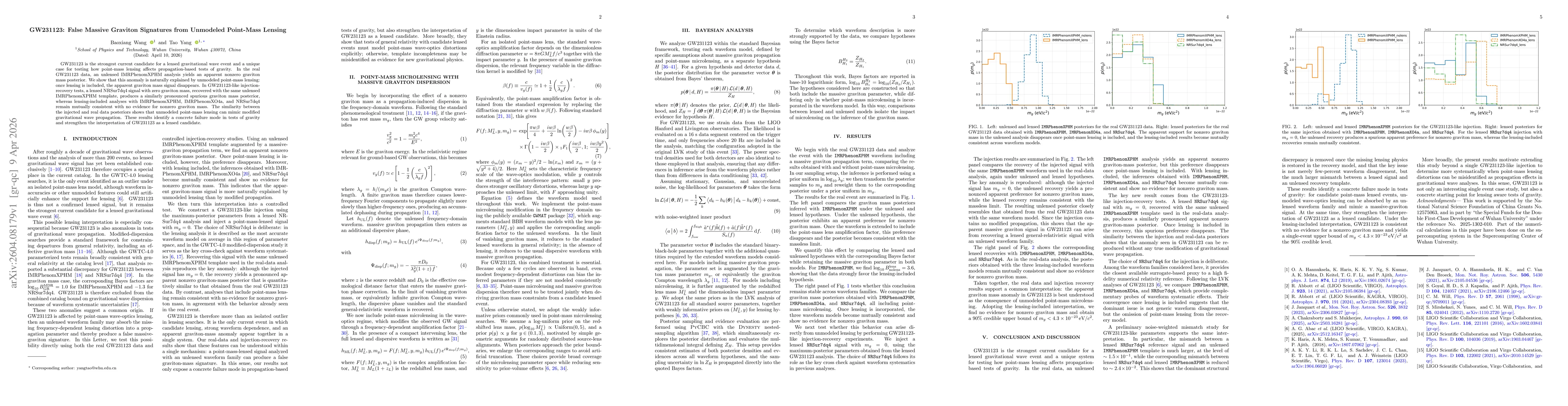 Thumbnail for GW231123: False Massive Graviton Signatures from Unmodeled Point-Mass Lensing