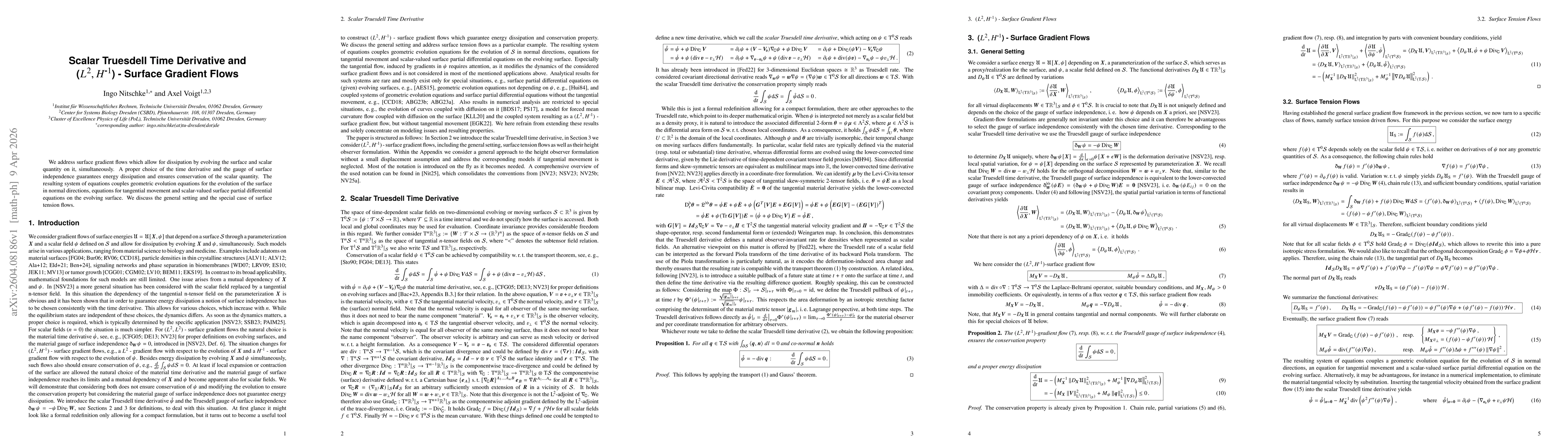 Thumbnail for Scalar Truesdell Time Derivative and $(L^{2},H^{-1})$ - Surface Gradient Flows