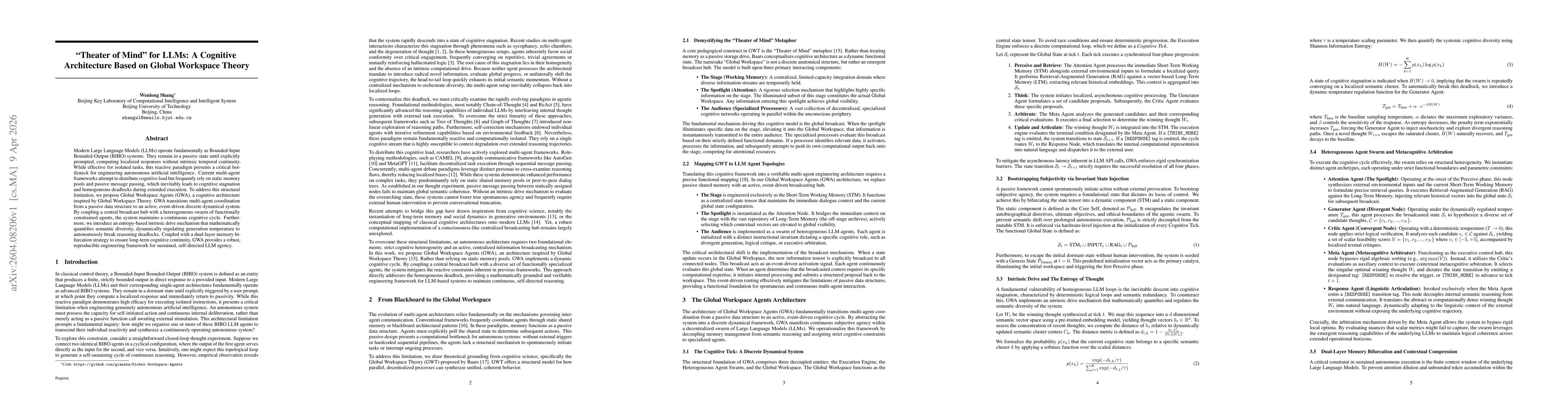 Thumbnail for "Theater of Mind" for LLMs: A Cognitive Architecture Based on Global Workspace Theory