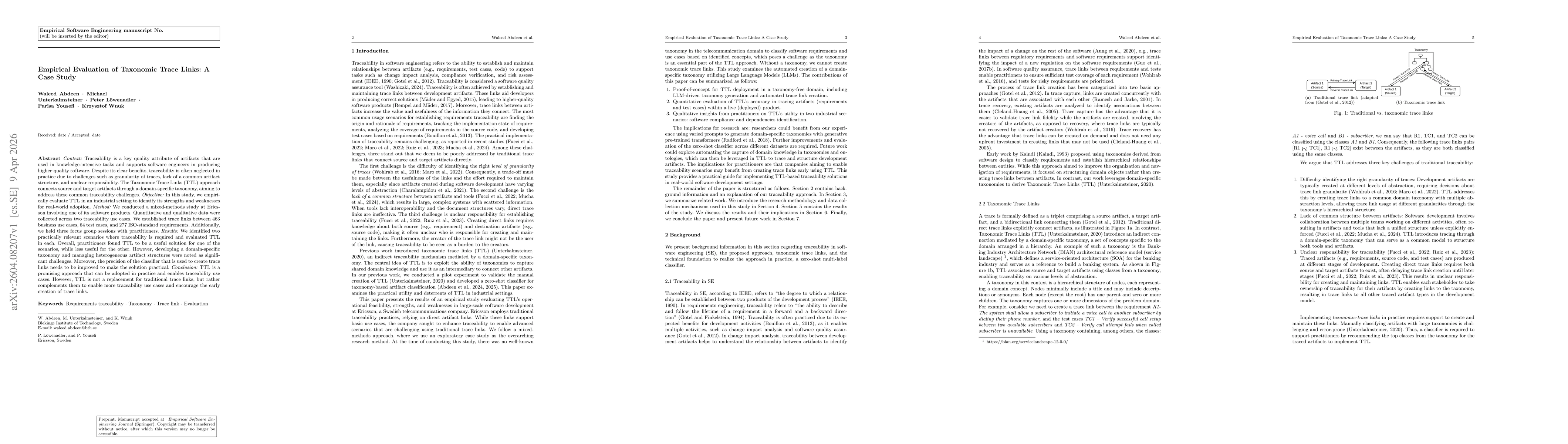 Thumbnail for Empirical Evaluation of Taxonomic Trace Links: A Case Study