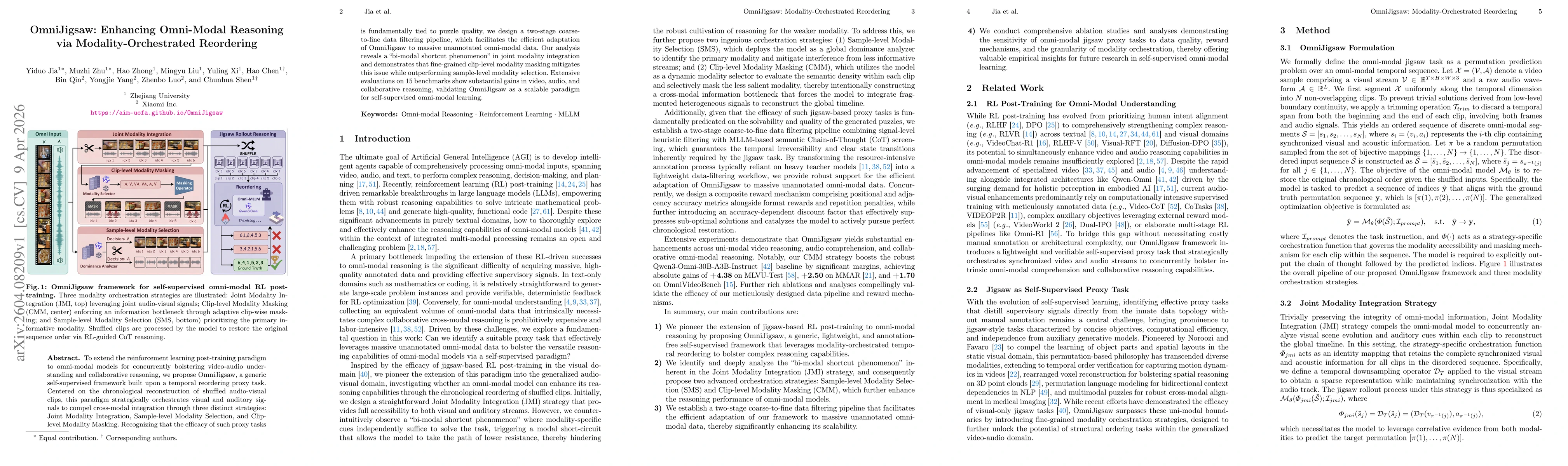 Thumbnail for OmniJigsaw: Enhancing Omni-Modal Reasoning via Modality-Orchestrated Reordering