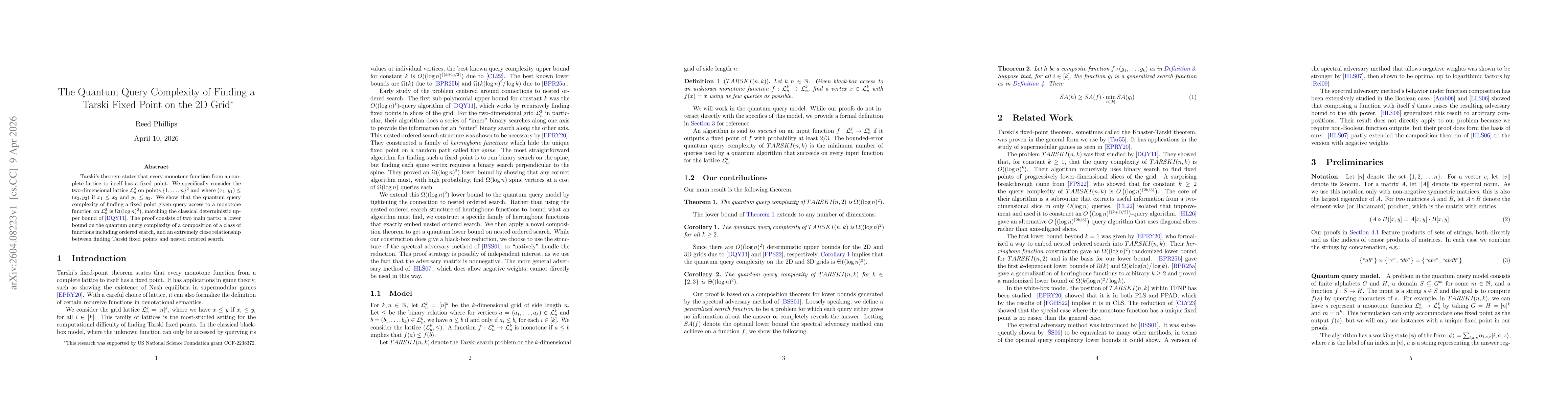 Thumbnail for The Quantum Query Complexity of Finding a Tarski Fixed Point on the 2D Grid