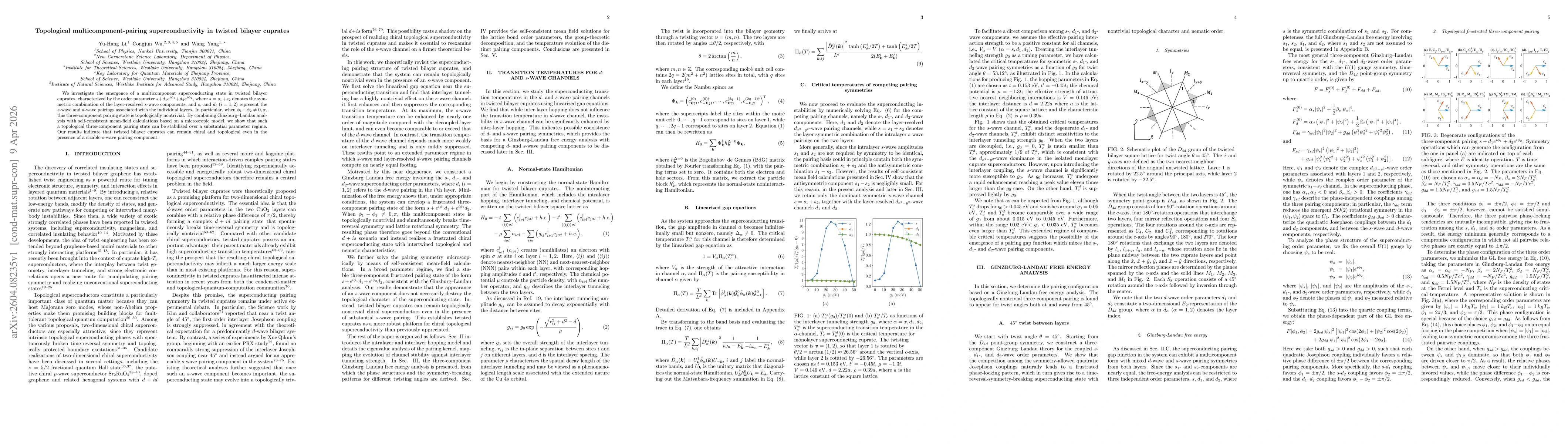 Thumbnail for Topological multicomponent-pairing superconductivity in twisted bilayer cuprates