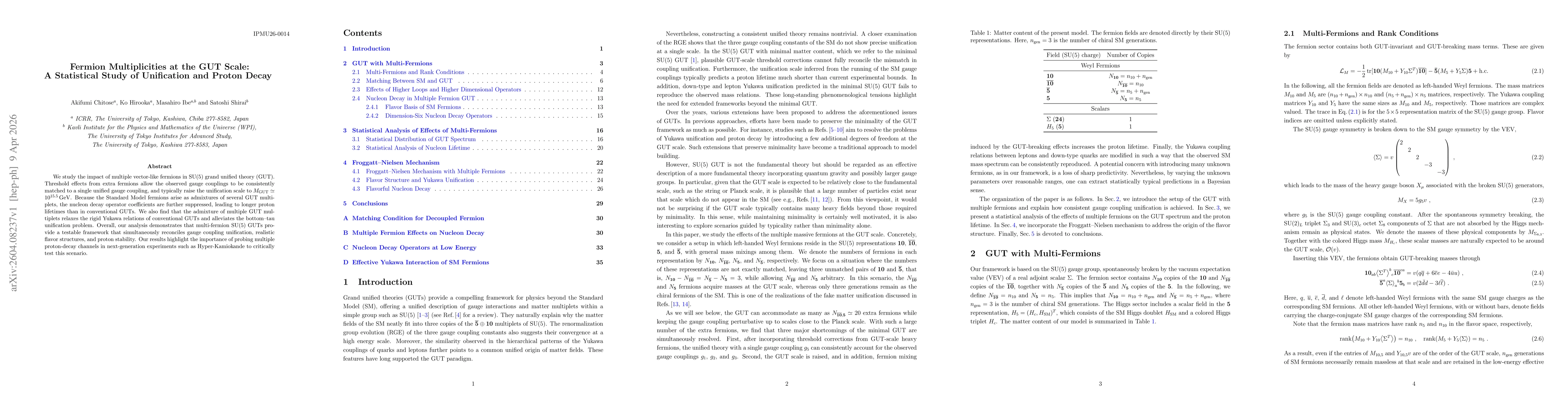 Thumbnail for Fermion Multiplicities at the GUT Scale: A Statistical Study of Unification and Proton Decay