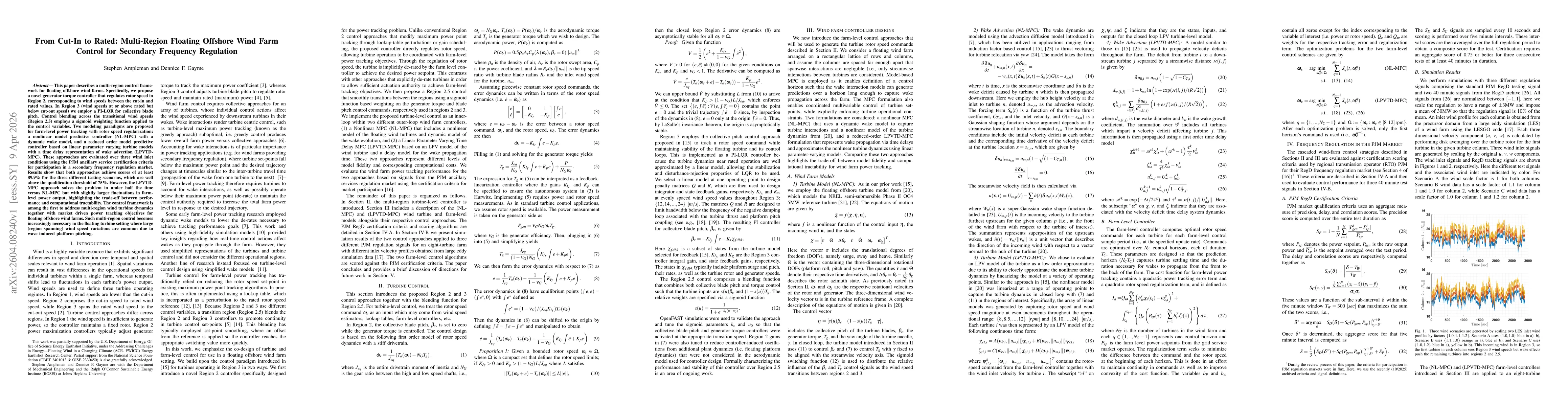 Thumbnail for From Cut-In to Rated: Multi-Region Floating Offshore Wind Farm Control for Secondary Frequency Regulation