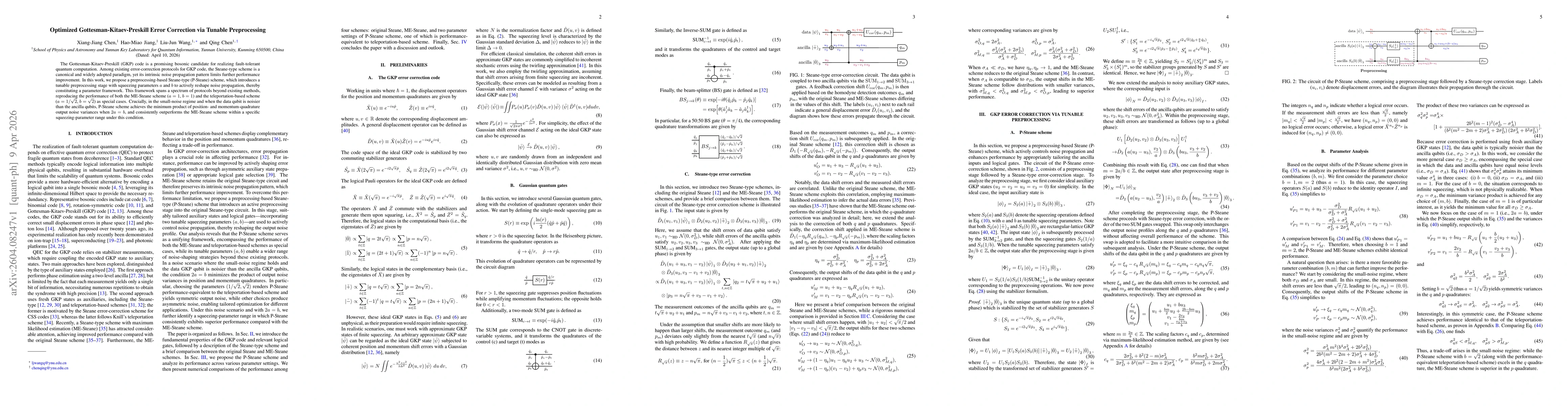 Thumbnail for Optimized Gottesman-Kitaev-Preskill Error Correction via Tunable Preprocessing