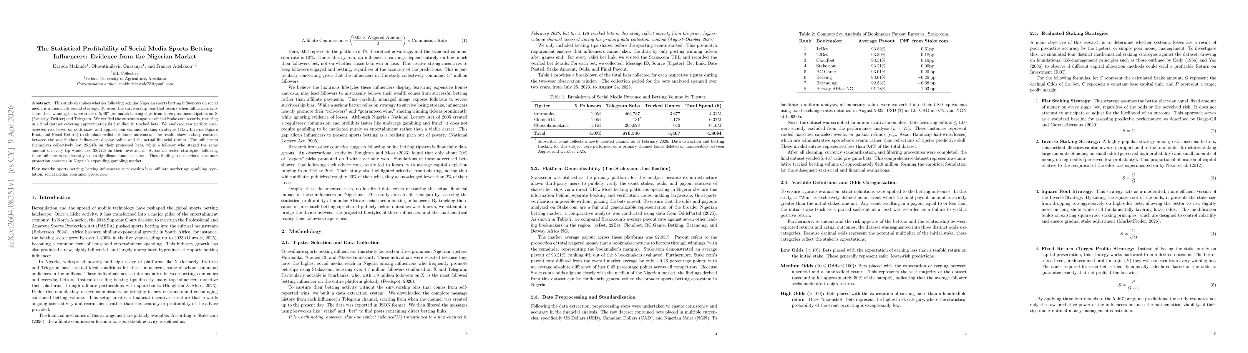 Thumbnail for The Statistical Profitability of Social Media Sports Betting Influencers: Evidence from the Nigerian Market