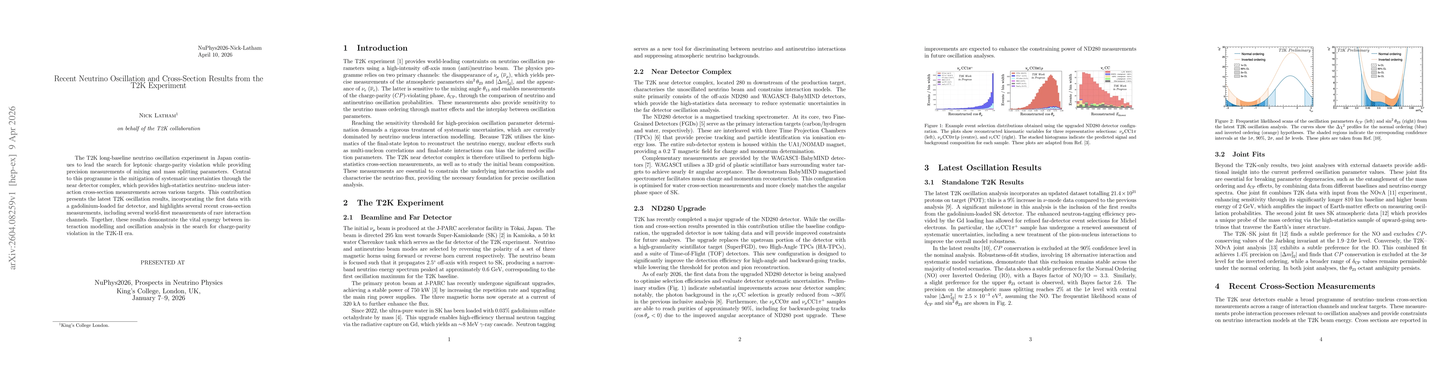 Thumbnail for Recent Neutrino Oscillation and Cross-Section Results from the T2K Experiment