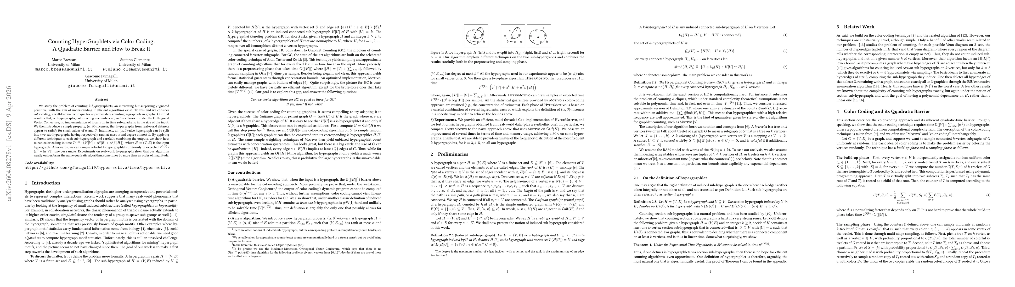 Thumbnail for Counting HyperGraphlets via Color Coding: a Quadratic Barrier and How to Break It