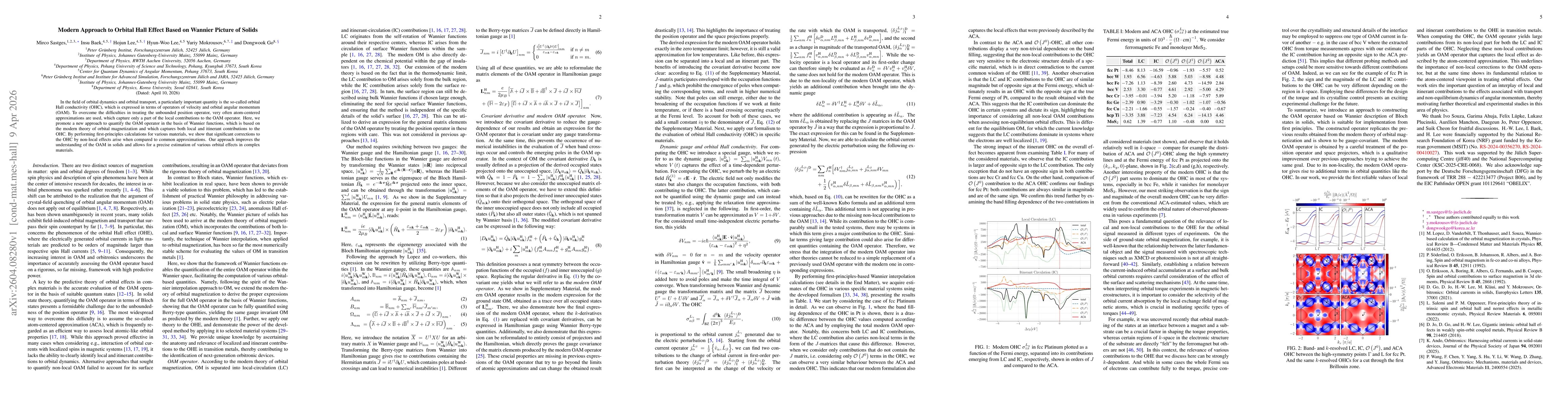 Thumbnail for Modern Approach to Orbital Hall Effect Based on Wannier Picture of Solids