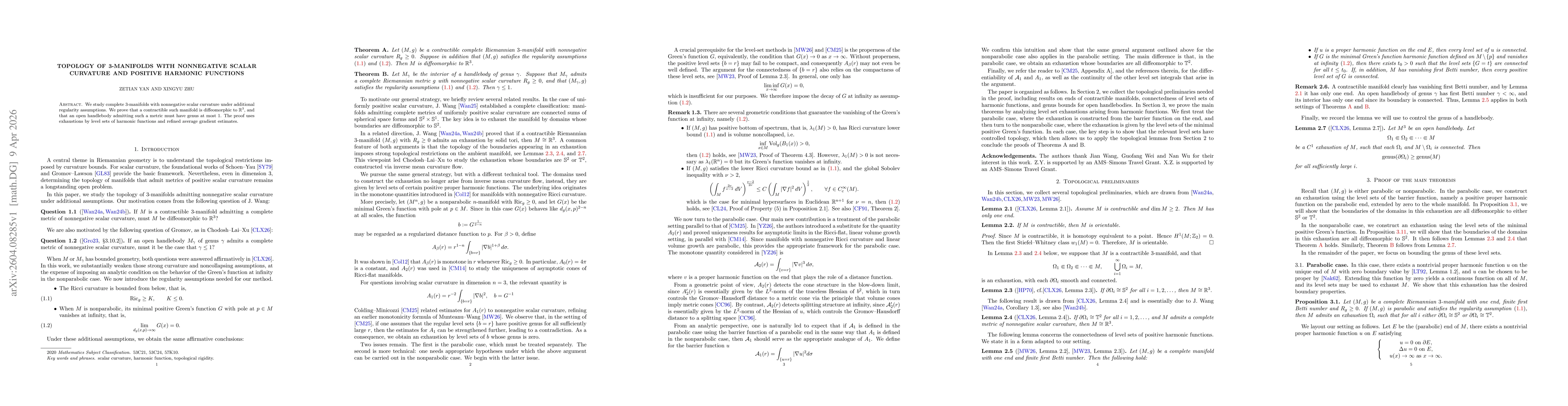 Thumbnail for Topology of 3-manifolds with nonnegative scalar curvature and positive harmonic functions