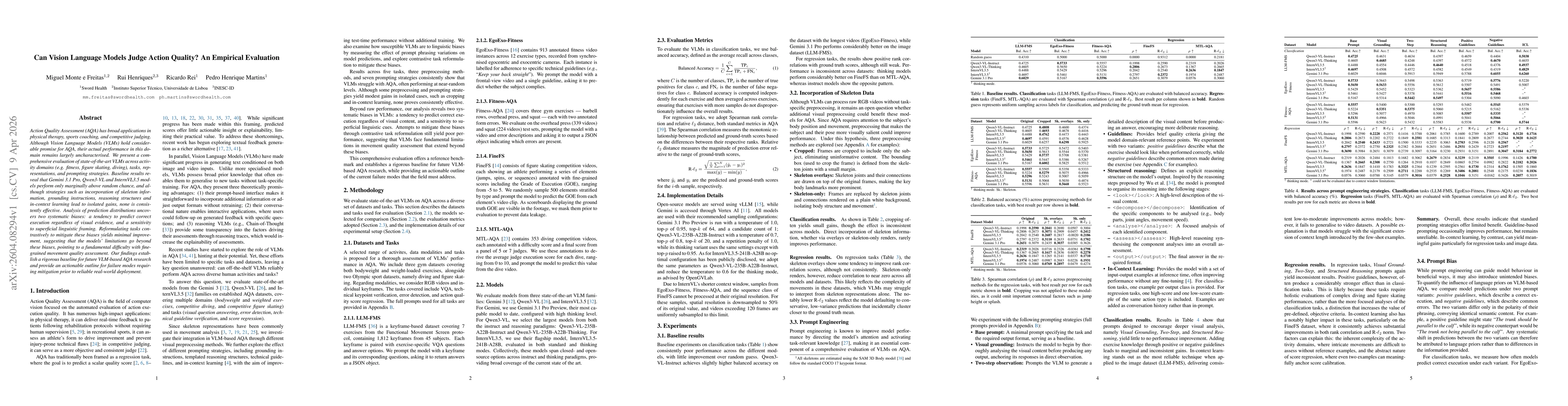 Thumbnail for Can Vision Language Models Judge Action Quality? An Empirical Evaluation