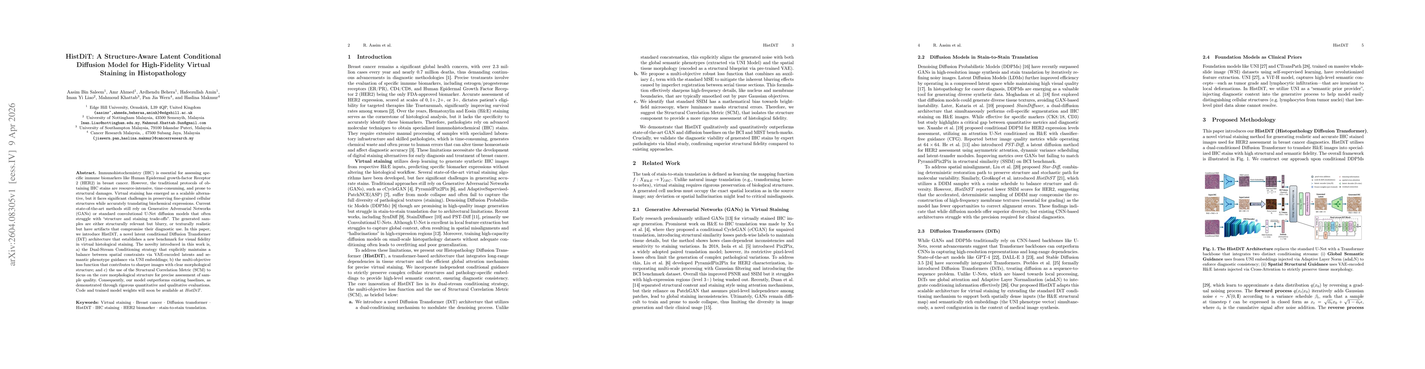 Thumbnail for HistDiT: A Structure-Aware Latent Conditional Diffusion Model for High-Fidelity Virtual Staining in Histopathology