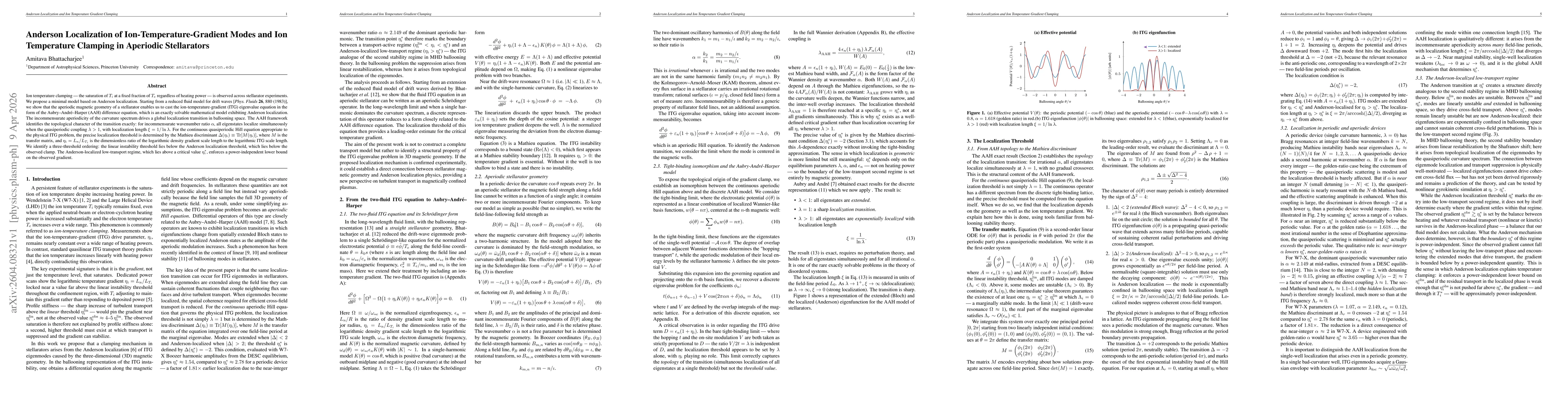 Thumbnail for Anderson Localization of Ion-Temperature-Gradient Modes and Ion Temperature Clamping in Aperiodic Stellarators