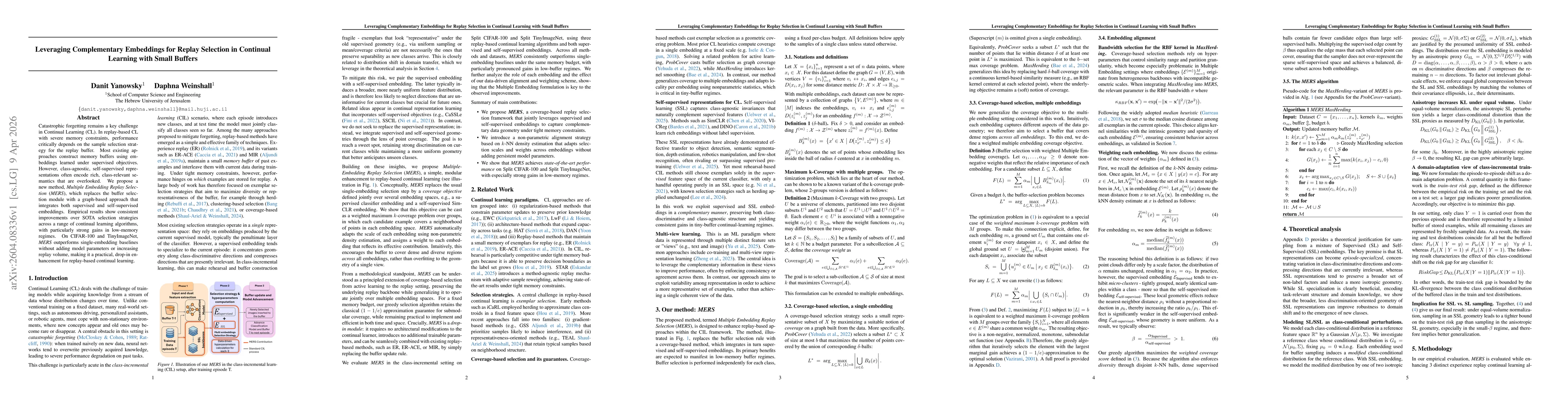 Thumbnail for Leveraging Complementary Embeddings for Replay Selection in Continual Learning with Small Buffers