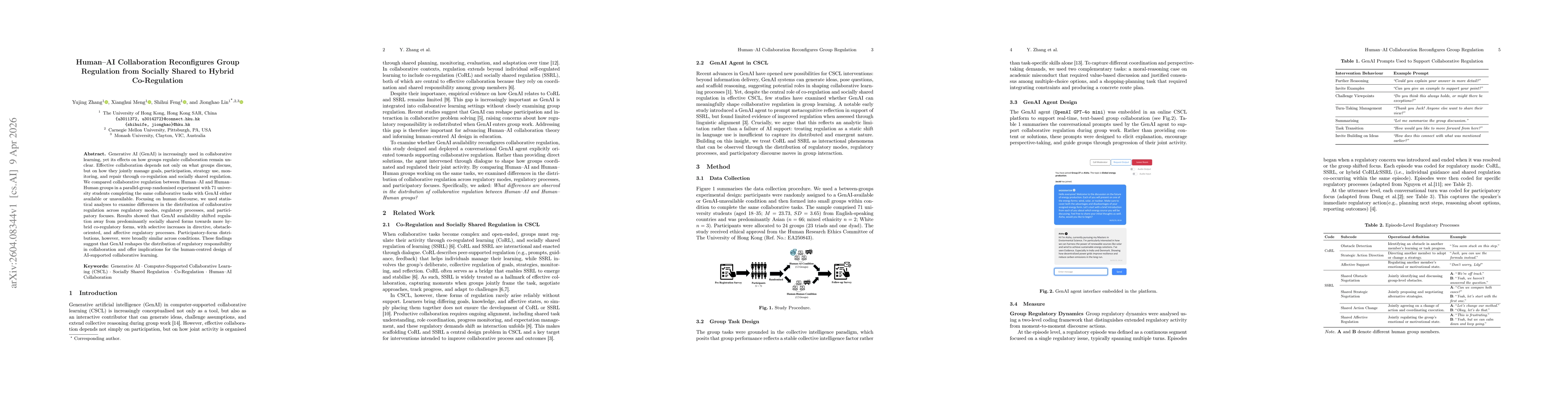 Thumbnail for Human-AI Collaboration Reconfigures Group Regulation from Socially Shared to Hybrid Co-Regulation
