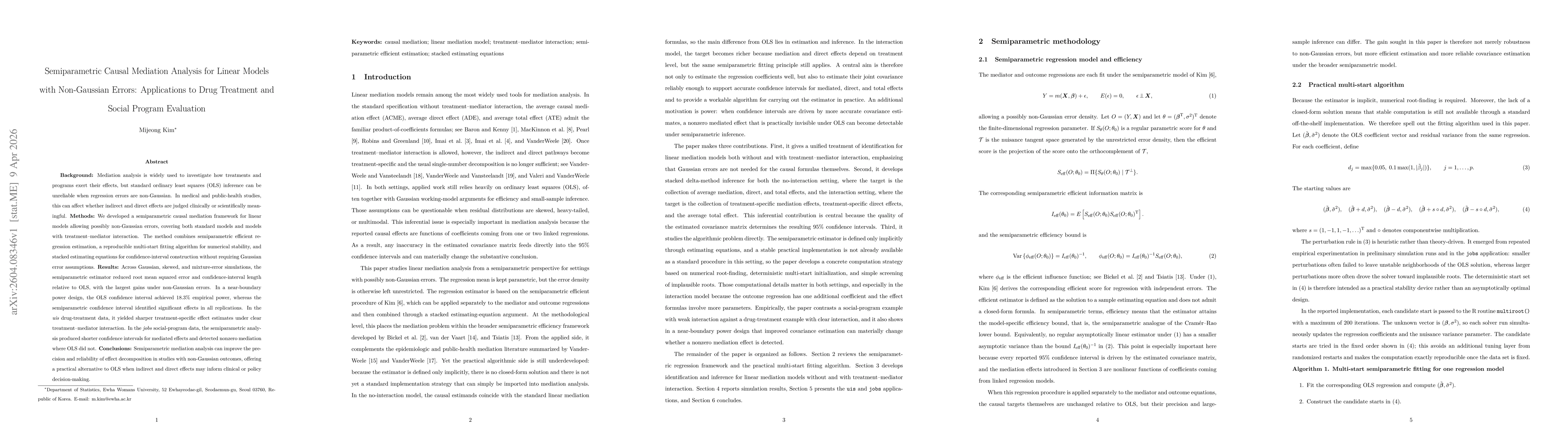 Thumbnail for Semiparametric Causal Mediation Analysis for Linear Models with Non-Gaussian Errors: Applications to Drug Treatment and Social Program Evaluation