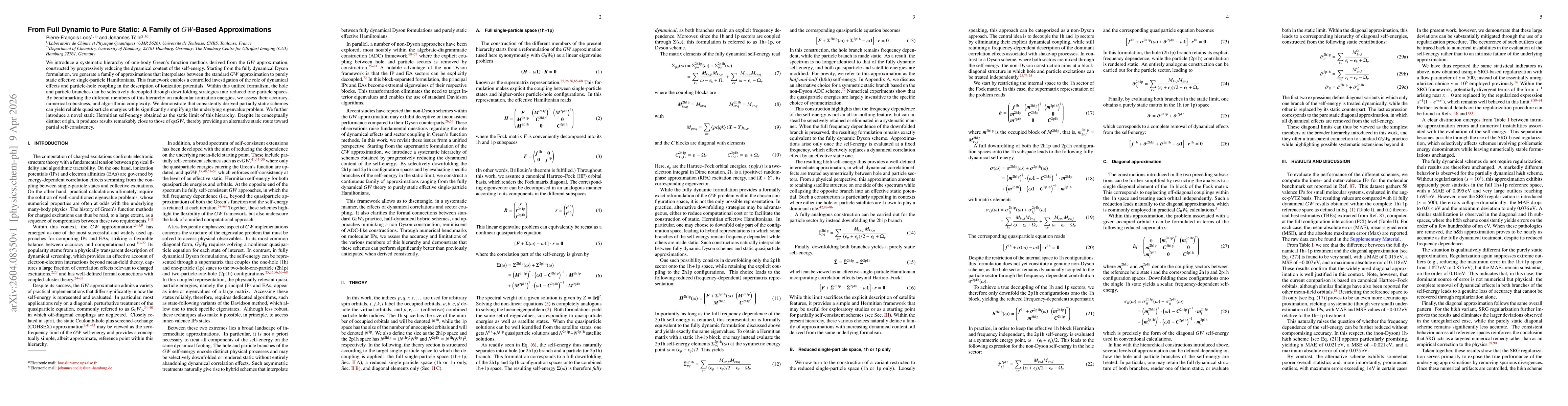 Thumbnail for From Full Dynamic to Pure Static: A Family of $GW$-Based Approximations