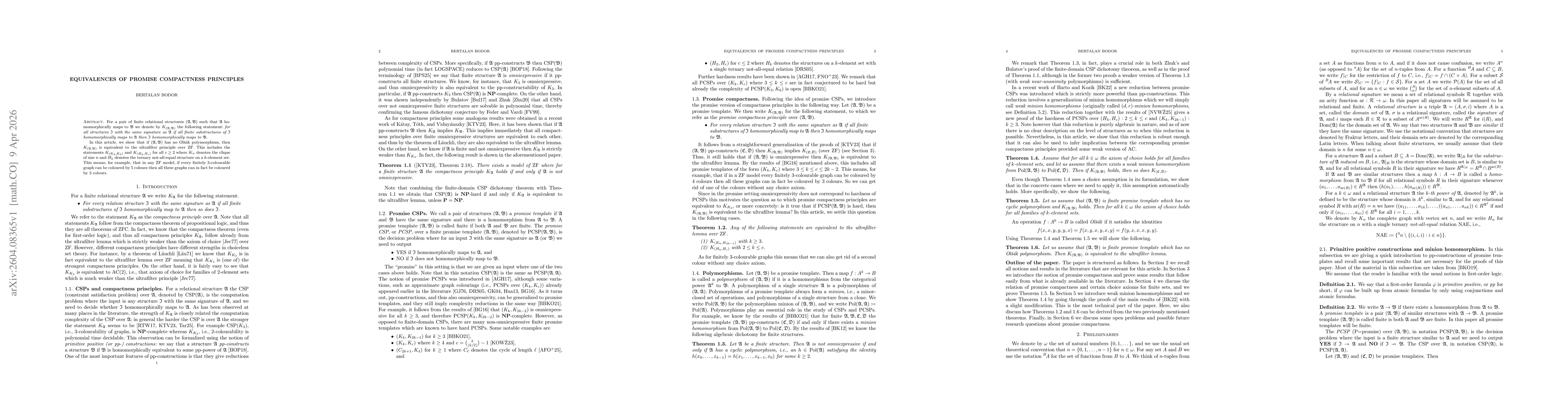 Thumbnail for Equivalences of promise compactness principles