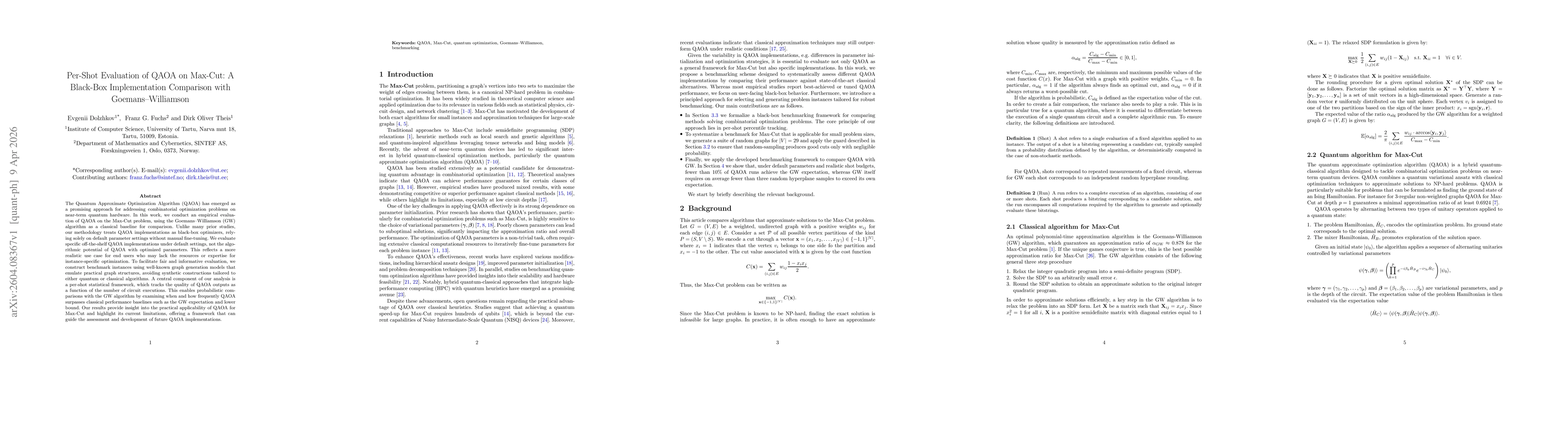 Thumbnail for Per-Shot Evaluation of QAOA on Max-Cut: A Black-Box Implementation Comparison with Goemans-Williamson