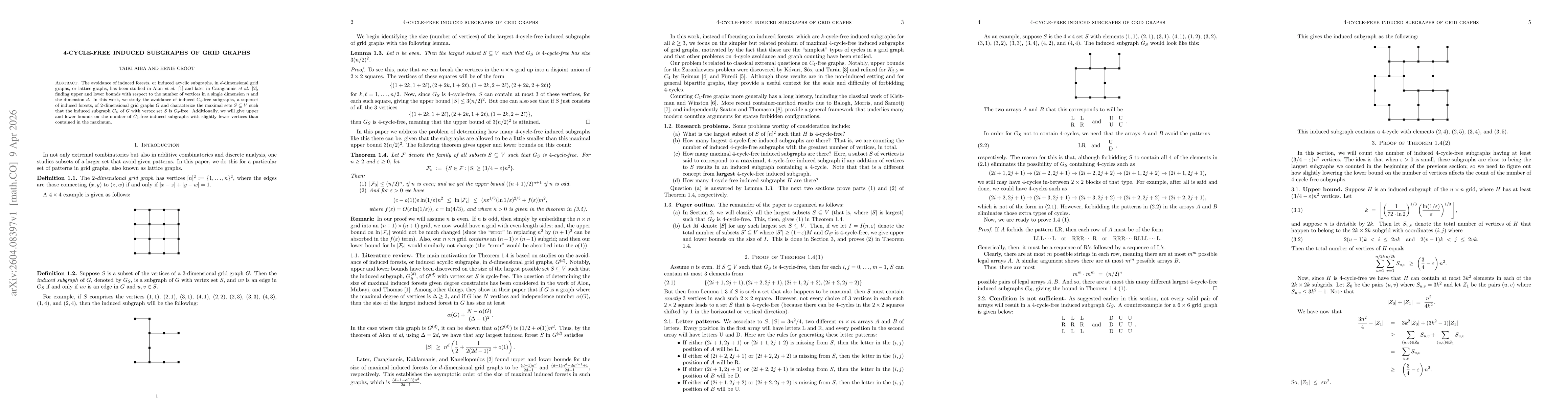 Thumbnail for 4-cycle-free induced subgraphs of grid graphs