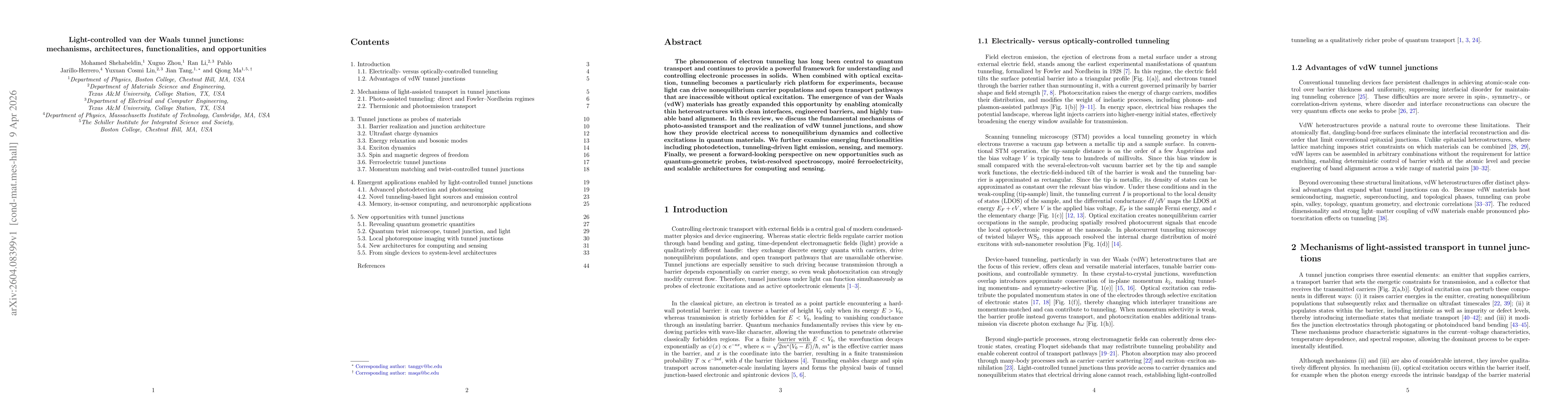 Thumbnail for Light-controlled van der Waals tunnel junctions: mechanisms, architectures, functionalities, and opportunities