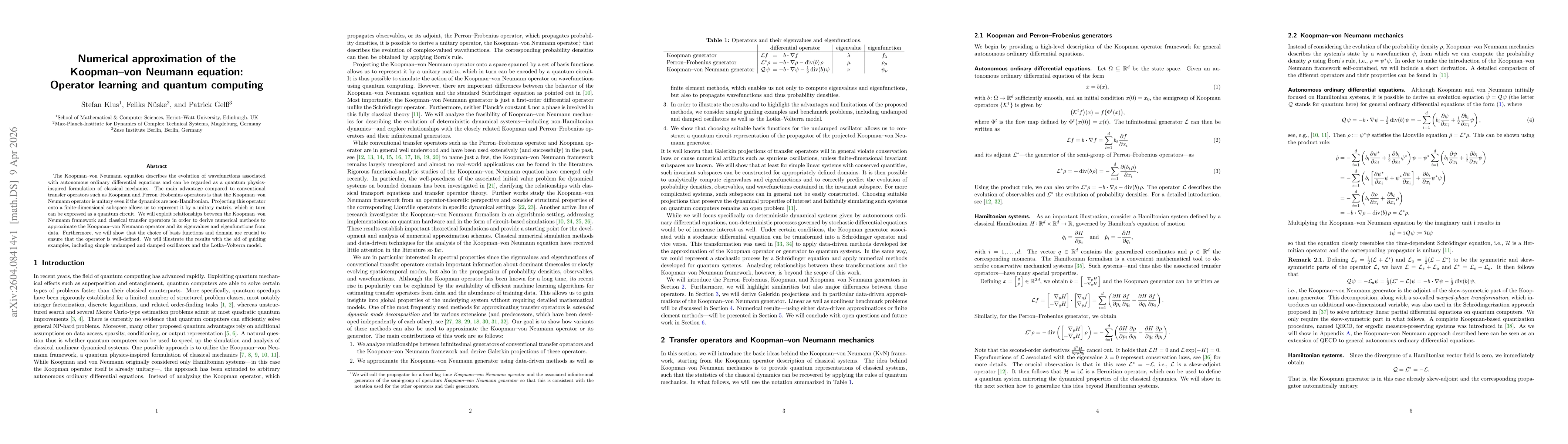 Thumbnail for Numerical approximation of the Koopman-von Neumann equation: Operator learning and quantum computing