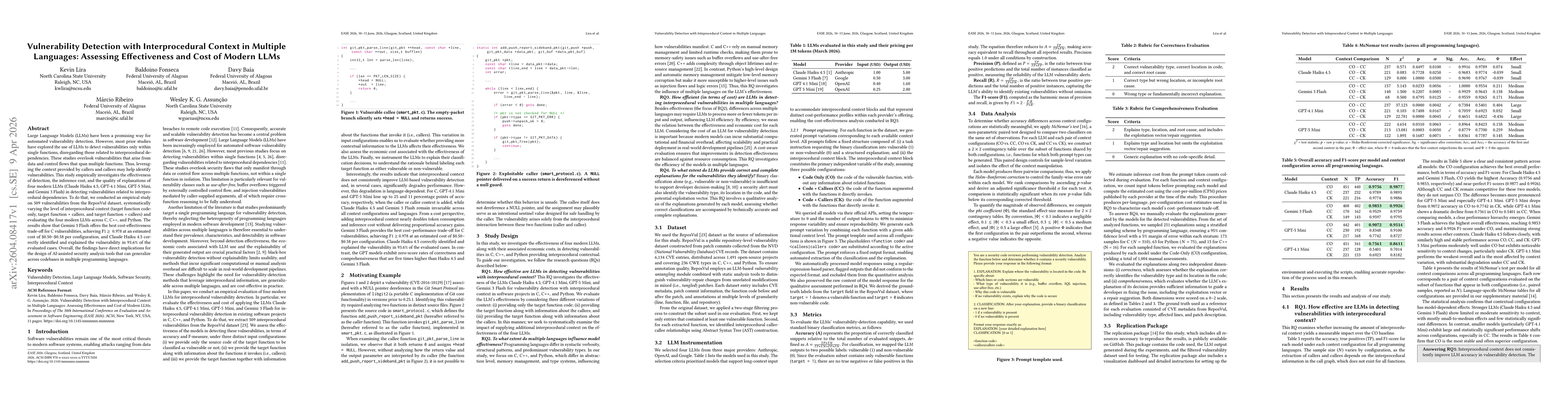 Thumbnail for Vulnerability Detection with Interprocedural Context in Multiple Languages: Assessing Effectiveness and Cost of Modern LLMs