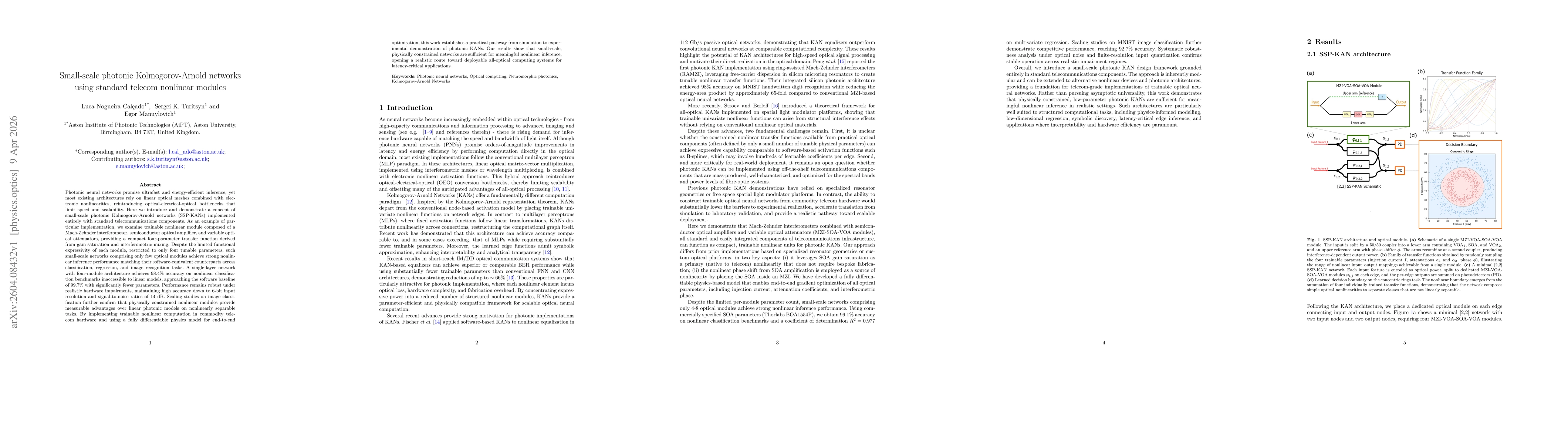 Thumbnail for Small-scale photonic Kolmogorov-Arnold networks using standard telecom nonlinear modules
