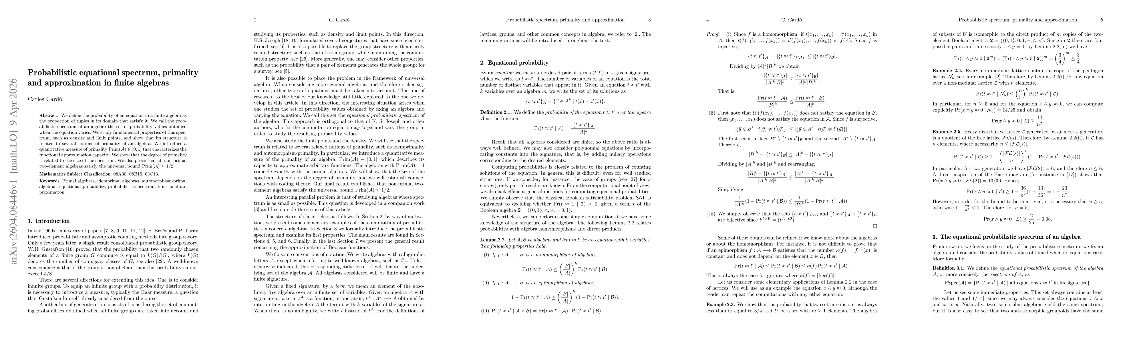 Thumbnail for Probabilistic equational spectrum, primality and approximation in finite algebras