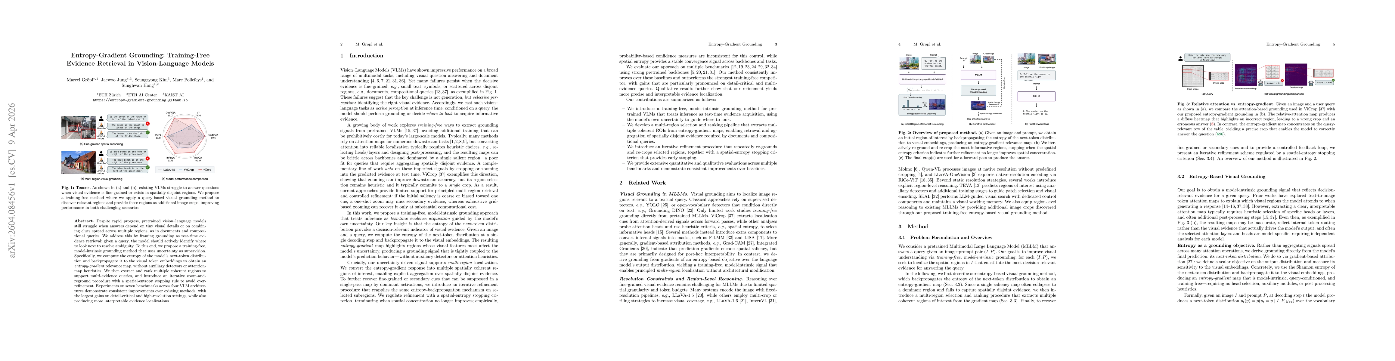 Thumbnail for Entropy-Gradient Grounding: Training-Free Evidence Retrieval in Vision-Language Models
