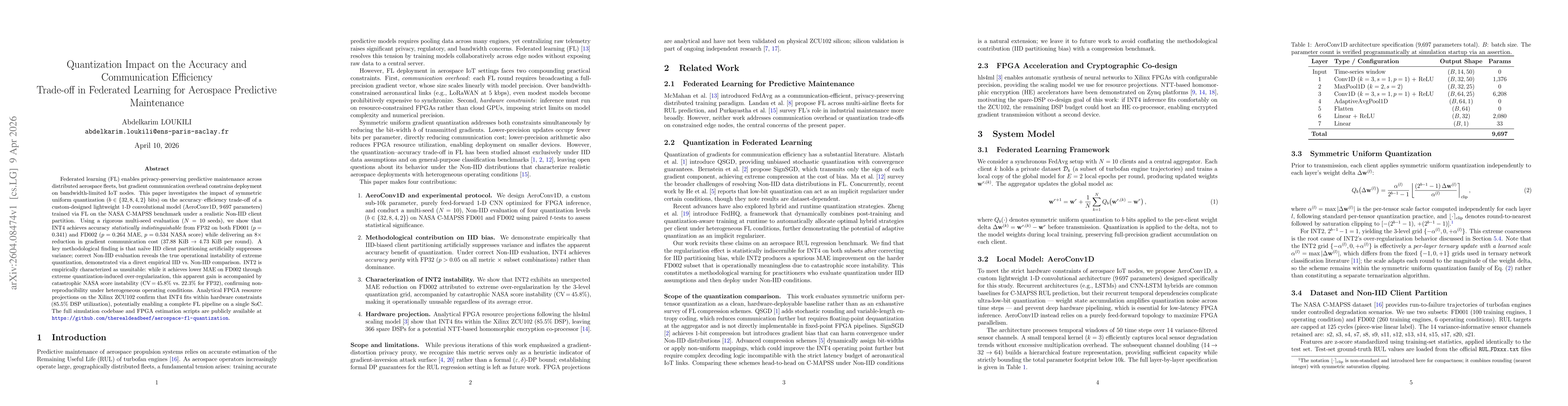 Thumbnail for Quantization Impact on the Accuracy and Communication Efficiency Trade-off in Federated Learning for Aerospace Predictive Maintenance