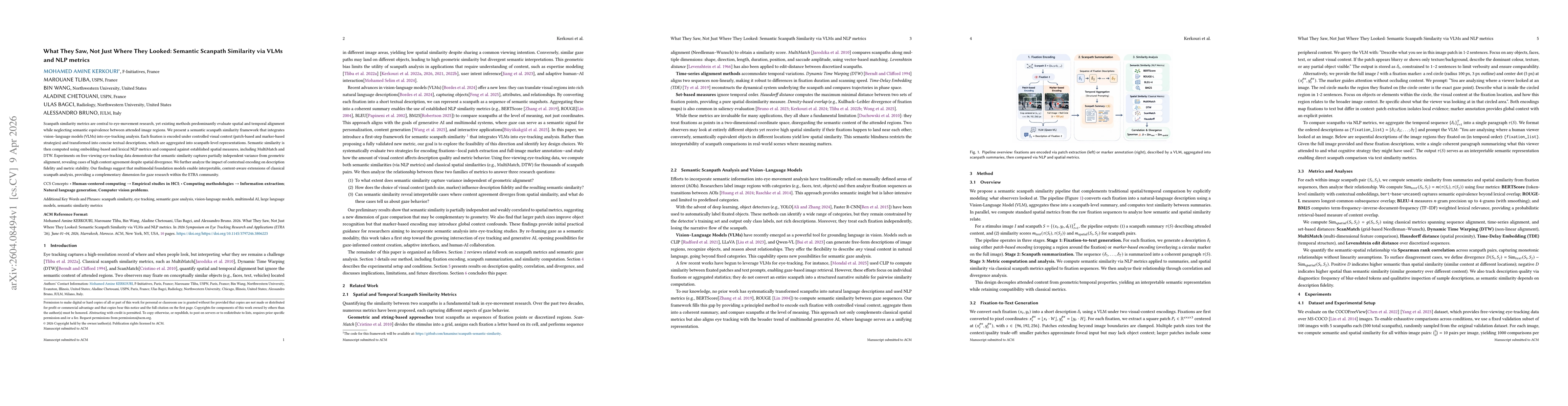 Thumbnail for What They Saw, Not Just Where They Looked: Semantic Scanpath Similarity via VLMs and NLP metric