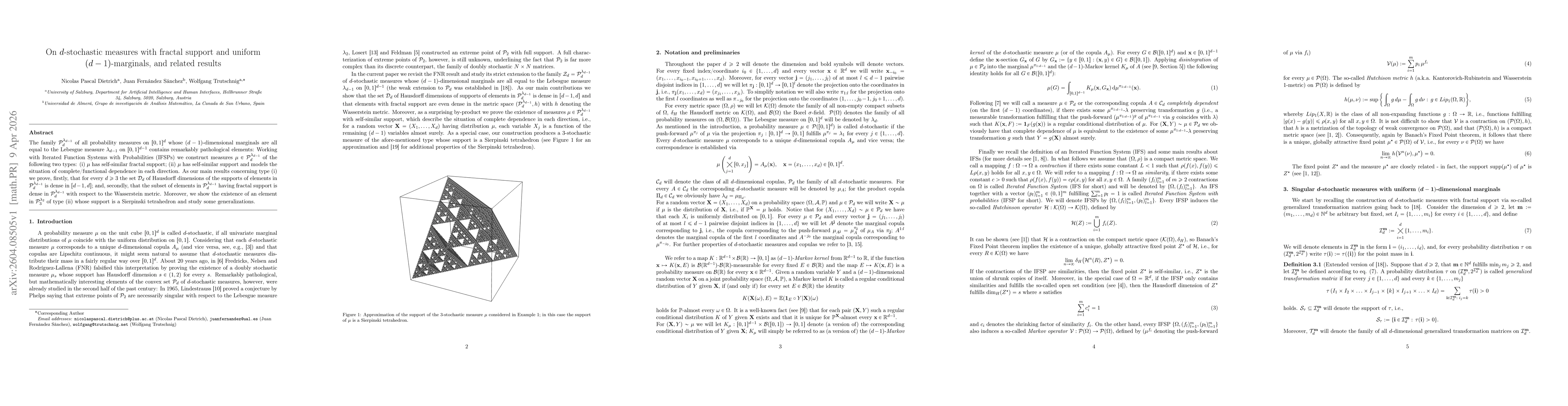 Thumbnail for On d-stochastic measures with fractal support and uniform (d-1)-marginals, and related results